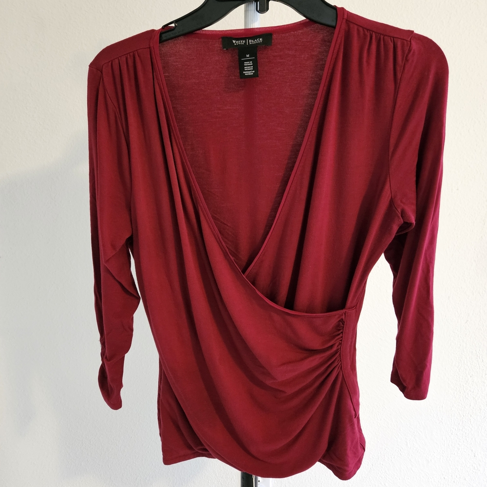 White House Black Market Deep Red Drape Blouse
